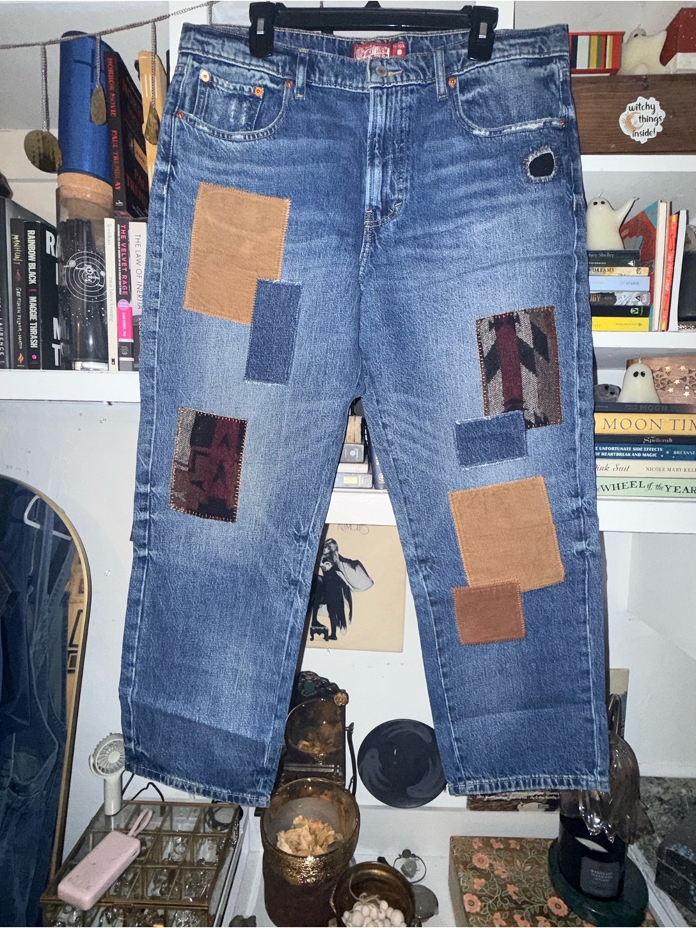 Lucky Brand Blue Denim Jeans with Brown & Navy Patchwork